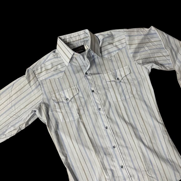 Vintage Panhandle Slim Western Pearl Snap Shirt Blue Striped Long Sleeve USA - Picture 1 of 6